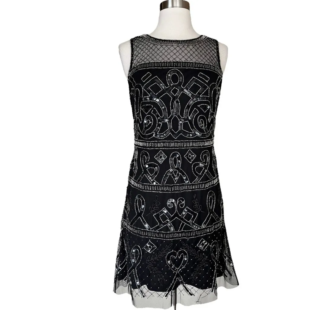 ADRIANNA PAPELL Black Dress Beaded Illusion Sheath Cocktail Mini A-Line 6 NWT - Image 12