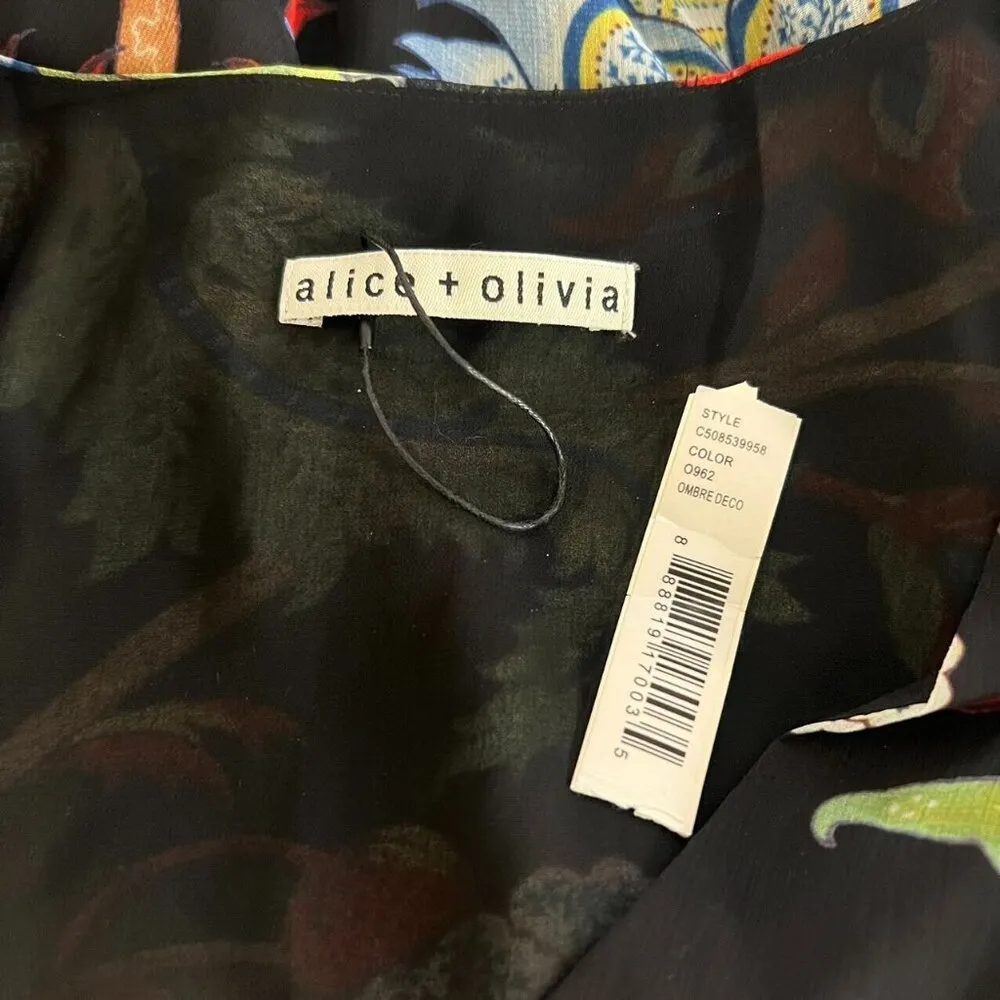 Alice + Olivia Cay Alder Floral Batwing Dolman Sleeves Mini Dress Size S - Image 9