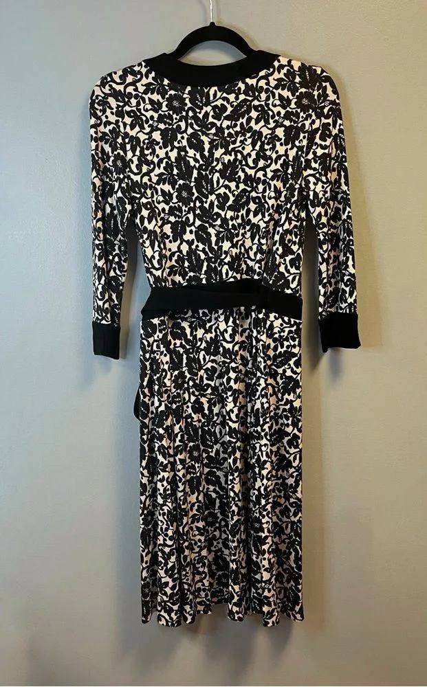 Diane von Furstenberg Dress Black & Cream Floral Taurus Wrap VINTAGE Sz 6 EUC - Image 10