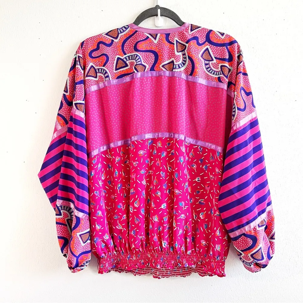 Shepherds Australia Top Vintage Pink & Blue V Neck Blouse Sz S EUC 80s/90s Look - Image 13