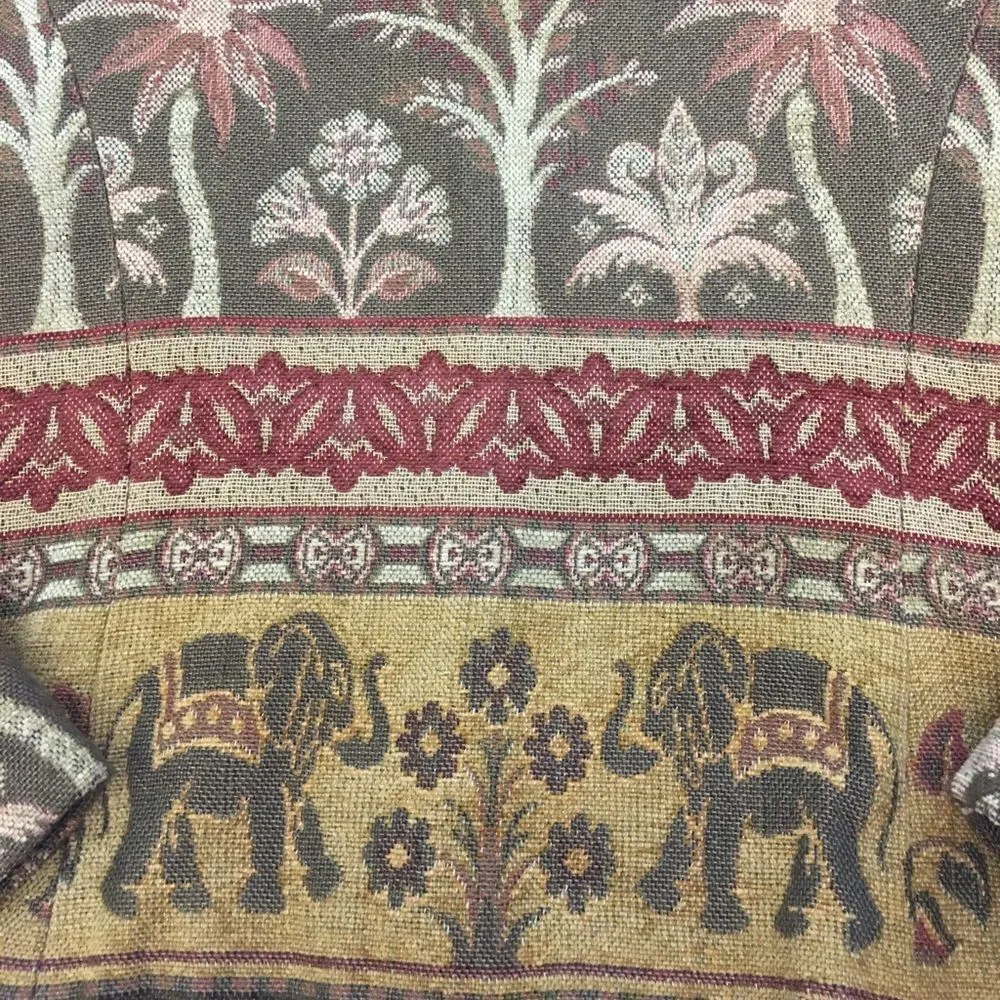 Vintage Giancarlo Ferrari Elephant Print Tapestry Zip Up Blazer Jacket Gold Size 8 - Image 7