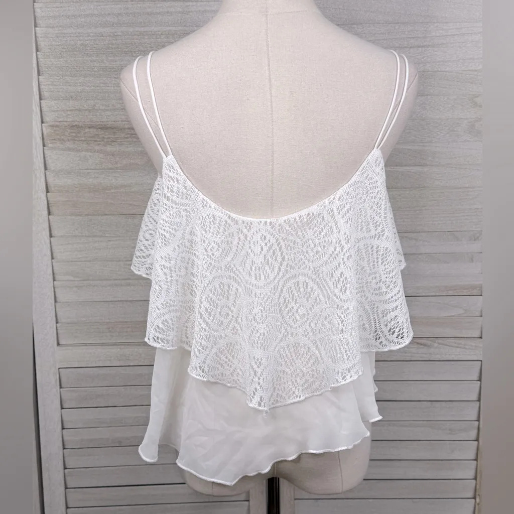 TRUE LIGHT Layered Chiffon/Lace Cami Top White - Image 3