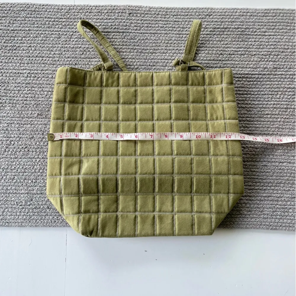 Bath & Body Work Sage Green Quilted Faux Suede Tote Bag Purse - Image 2