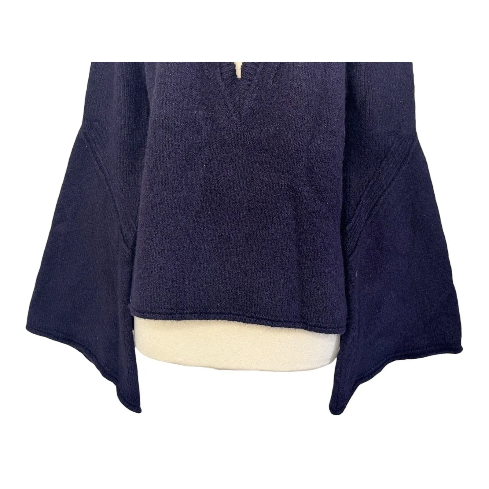 FREE PEOPLE Lovely Lines Bell Sleeve Textured Sweater Dark Purple Deep V Neck XS - Image 4