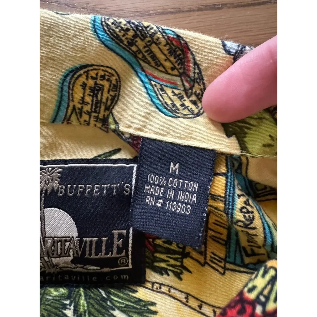 Jimmy Buffett Women Size Medium Button Down Hawaiian Tropical Short Sleeve Shirt Yellow - Image 8