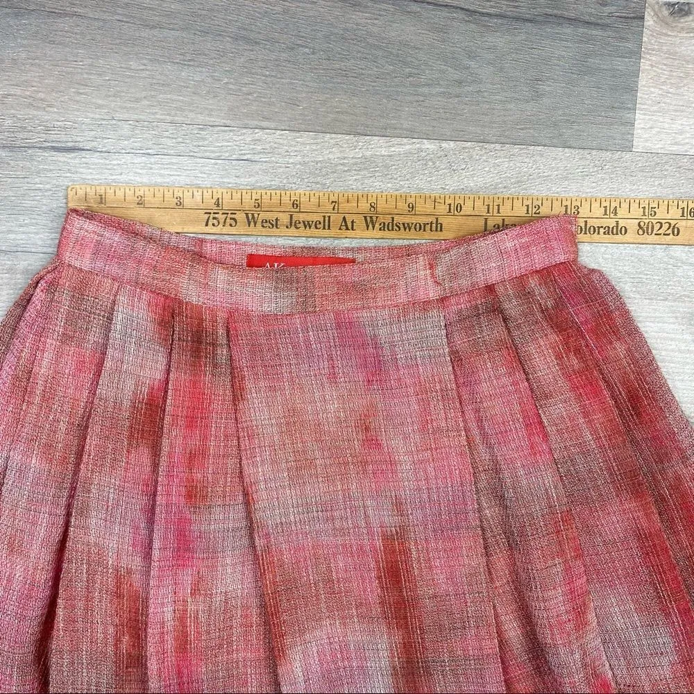 AK Anne Klein Petite Plaid Linen Blend Pleated A-line Skirt Pink Brown‎ 2P - Image 11