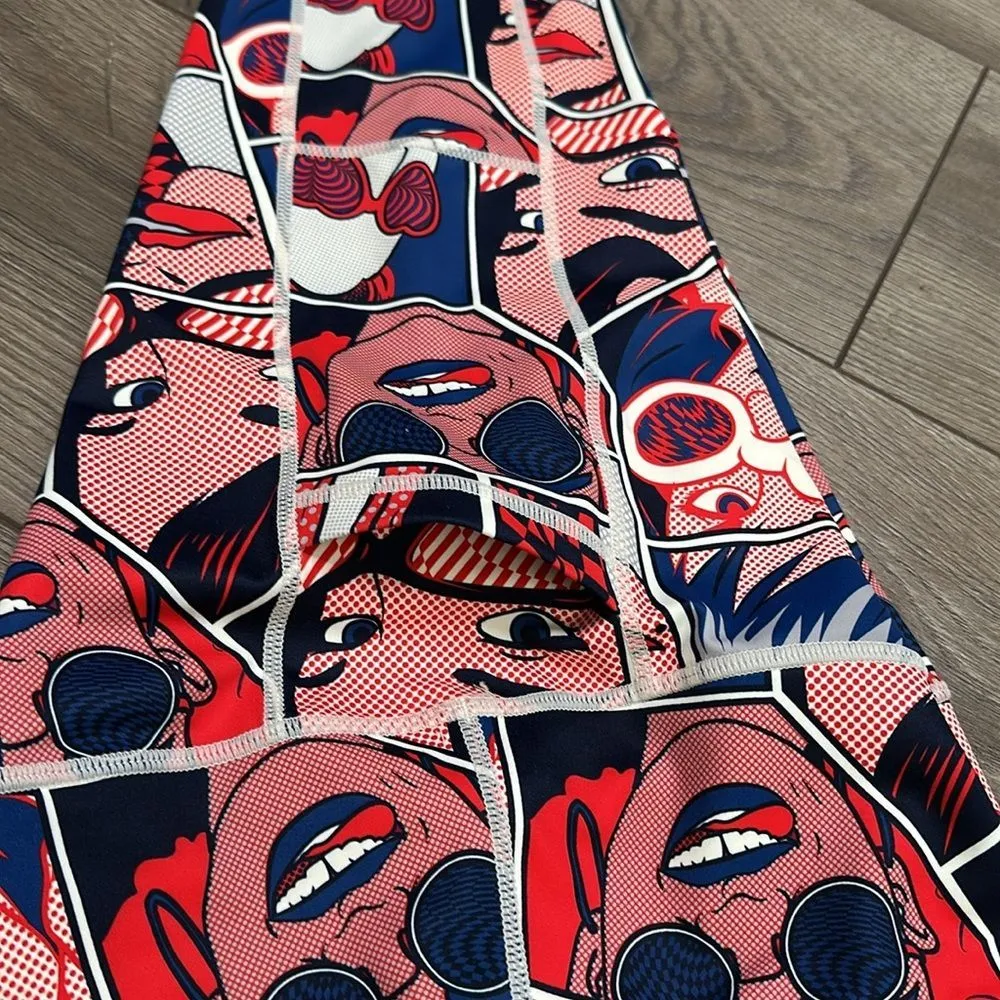 CVG Constantly Varied Gear Pop Art Side Pocket Training‎ Capri Leggings XS Red - Image 6