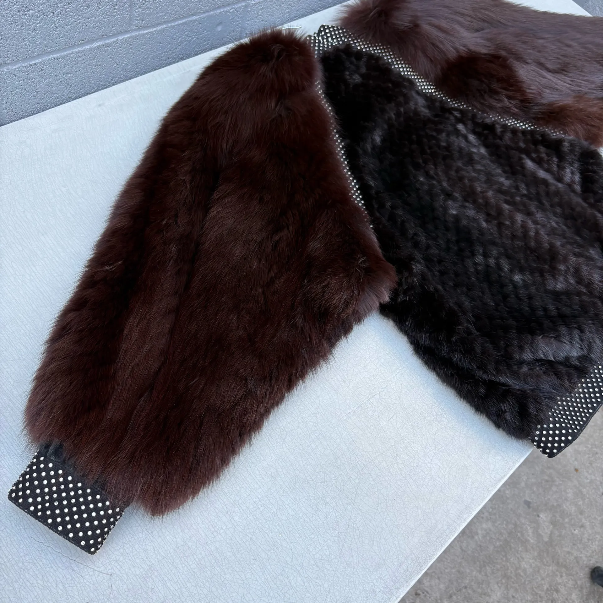 Rare Vintage J. Mendel Paris France Mink Fox Fur Luxury Studded Zip Coat Jacket Black Size M - Image 11