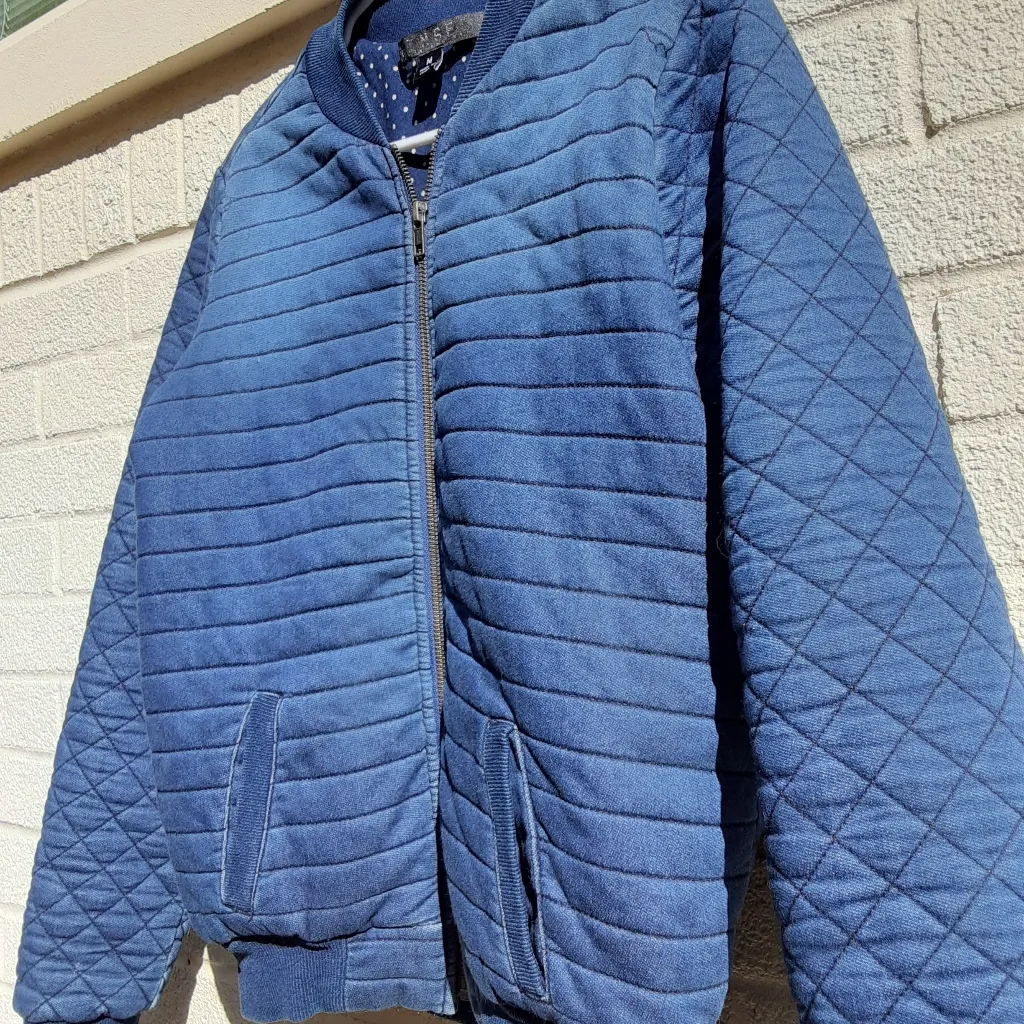 Tinsel Quilted Denim Bomber Jacket M Blue Size M - Image 8
