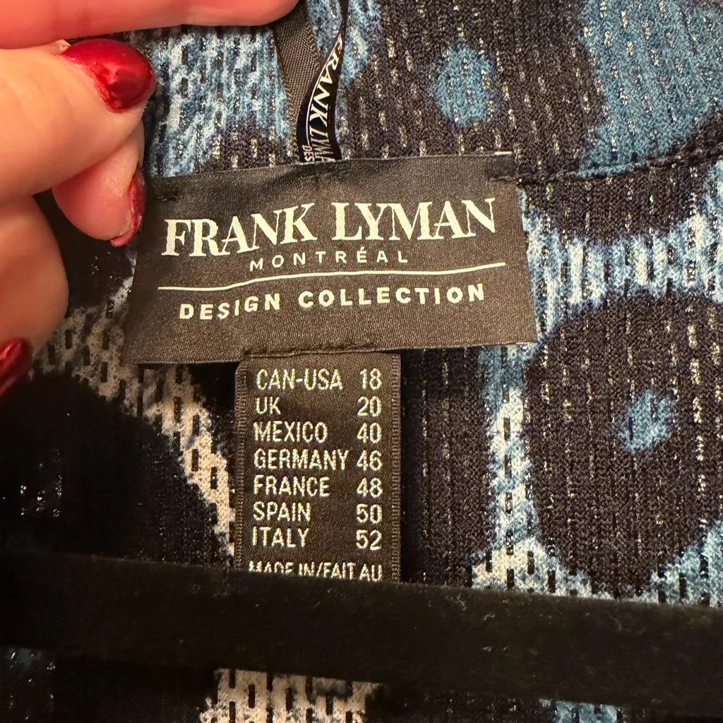 Frank Lyman Leopard Print Knit Top Blue Black Size 18 - Image 3