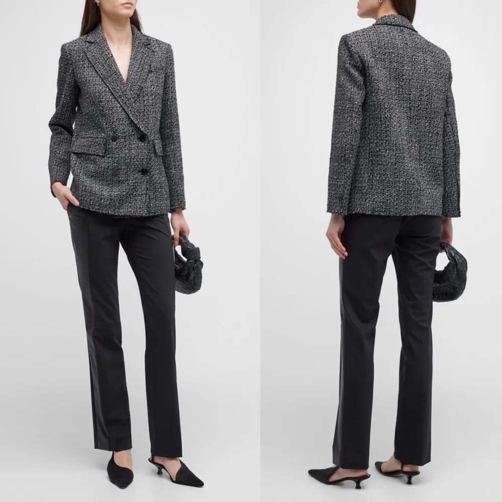 Theory  Piazza Noelle Double Breasted Tweed Blazer BLACK MULTI Size 10 - Image 3