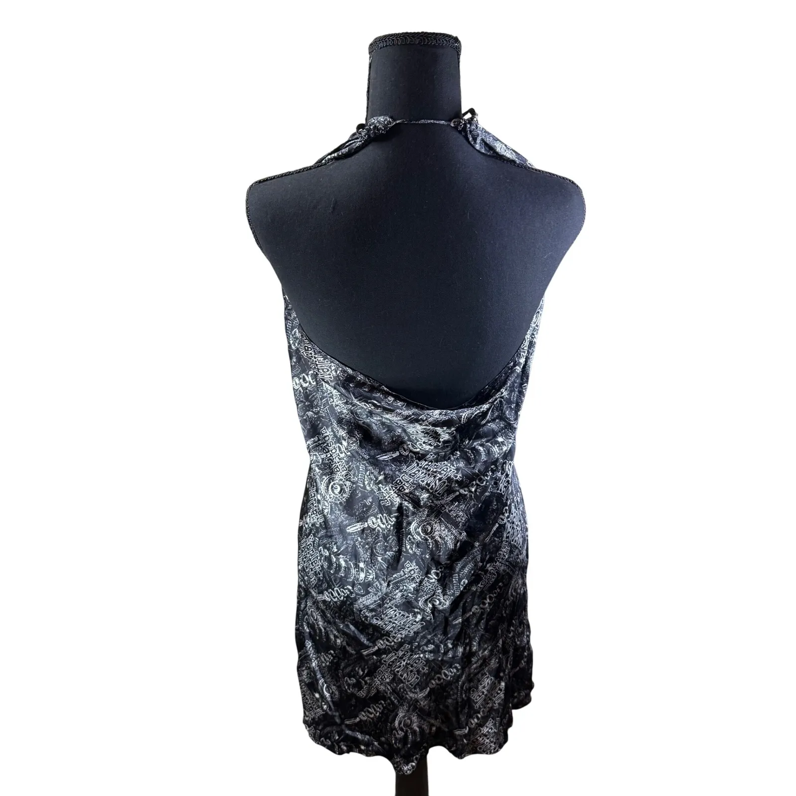 Harley Davidson Black Silk‎ Halter Dress Motorcycle Biker Logo Graphic Womens L - Image 5