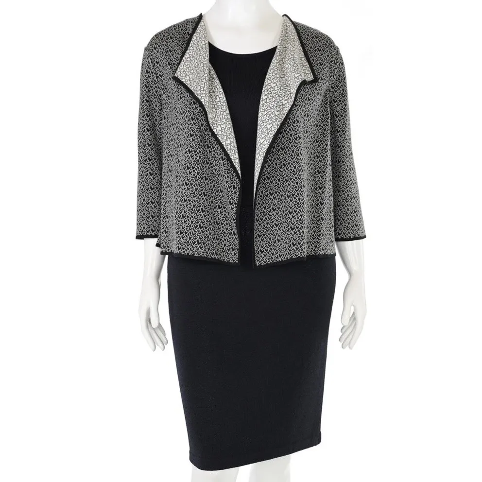 St. John Knits Reversible Heart Print Knit Jacket in Black/White Wool Blend sz L - Image 8