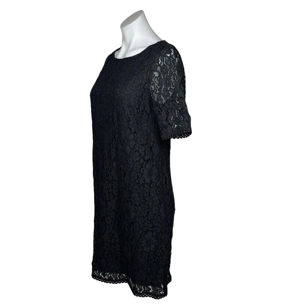 Marisa & Marie Black Italian Floral Lace Short Sleeve Shift Mini Dress Size M Size M - Image 2