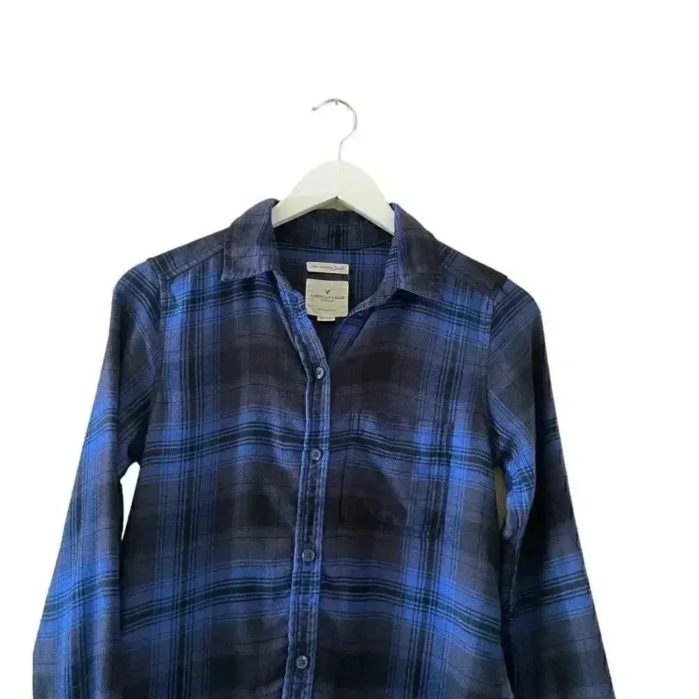 American Eagle Women’s Viscose Blend Soft Plaid Boyfriend Fit Long  SZ XS #1266 - Image 3