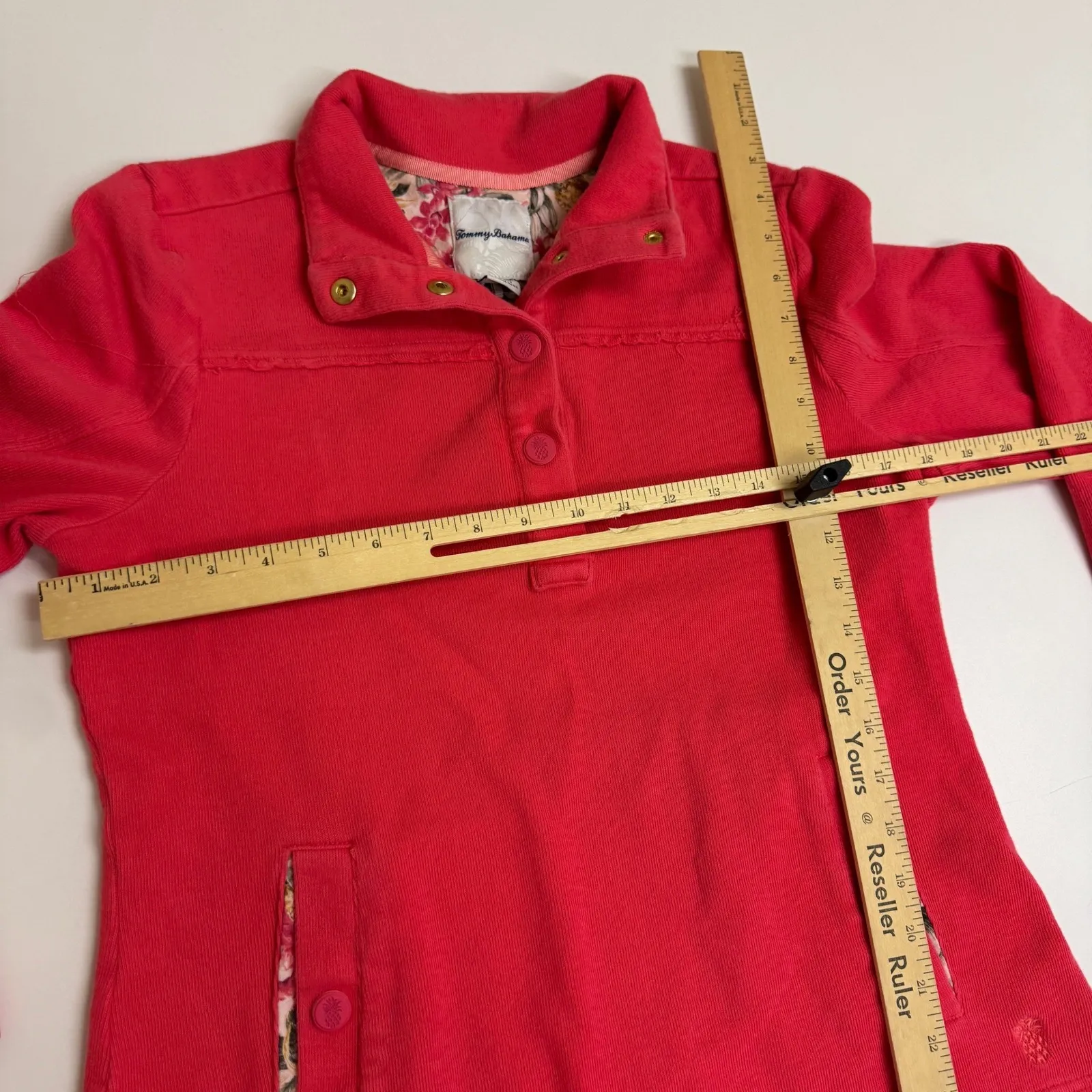 Tommy Bahama Pullover Womens Small Pink Snap Neck Floral Lined Pullover - Image 4