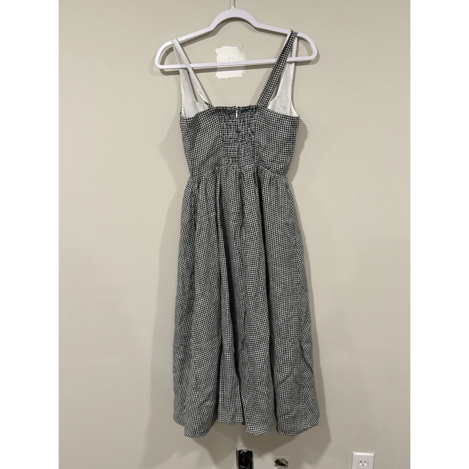 Quince Black Gingham European Linen Scoop Neck Xs Midi Dress 2301 - Image 5