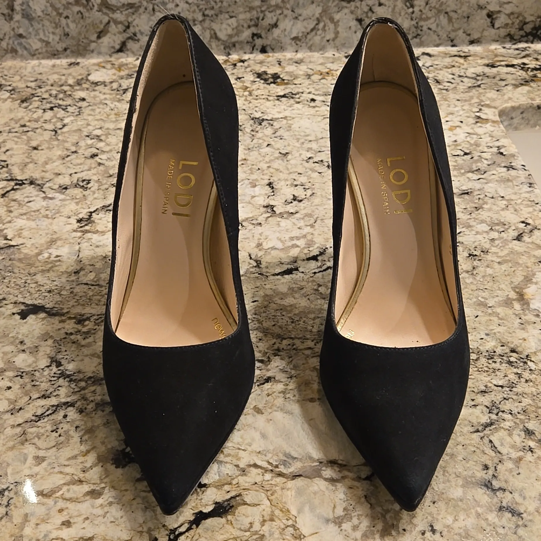 Lodi newgel Black sculpted Ball Sphere heel suede pumps size 37 - Image 2