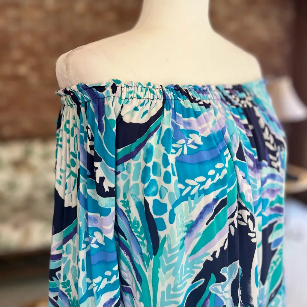 Lilly Pulitzer Nevi Dress Off the Shoulder Blue Print Mini M Party Brunch - Image 12