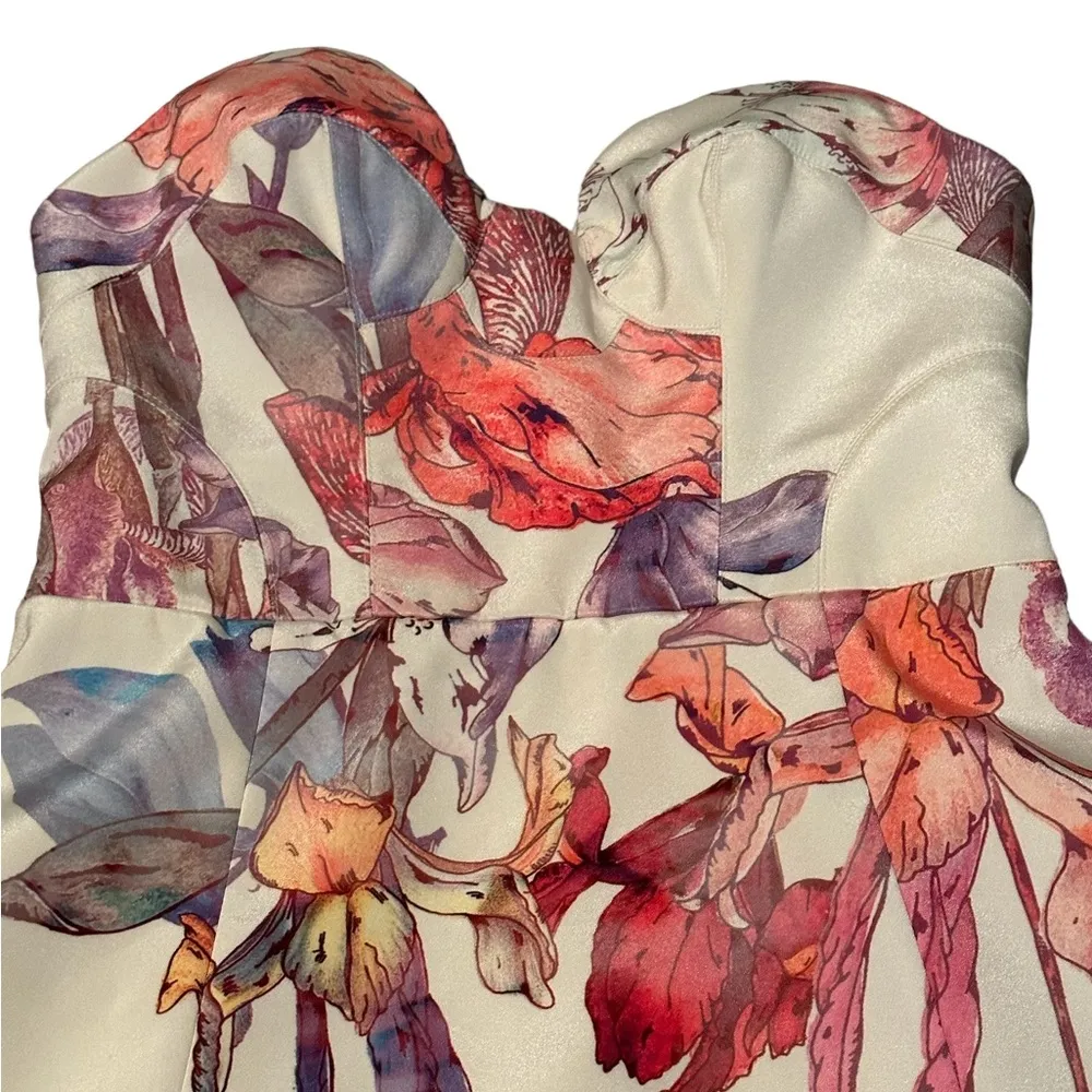 Keepsake Hearts On Fire Mini Dress Strapless Floral Cocktail Party Dress Medium - Image 3