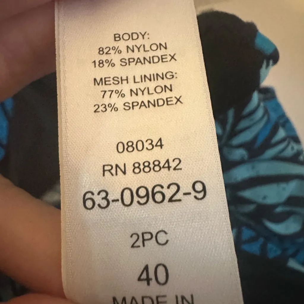 Swimsuits For All Aqua and Black Leaf Pattern Swimsuit Blue Size 40 - Image 4