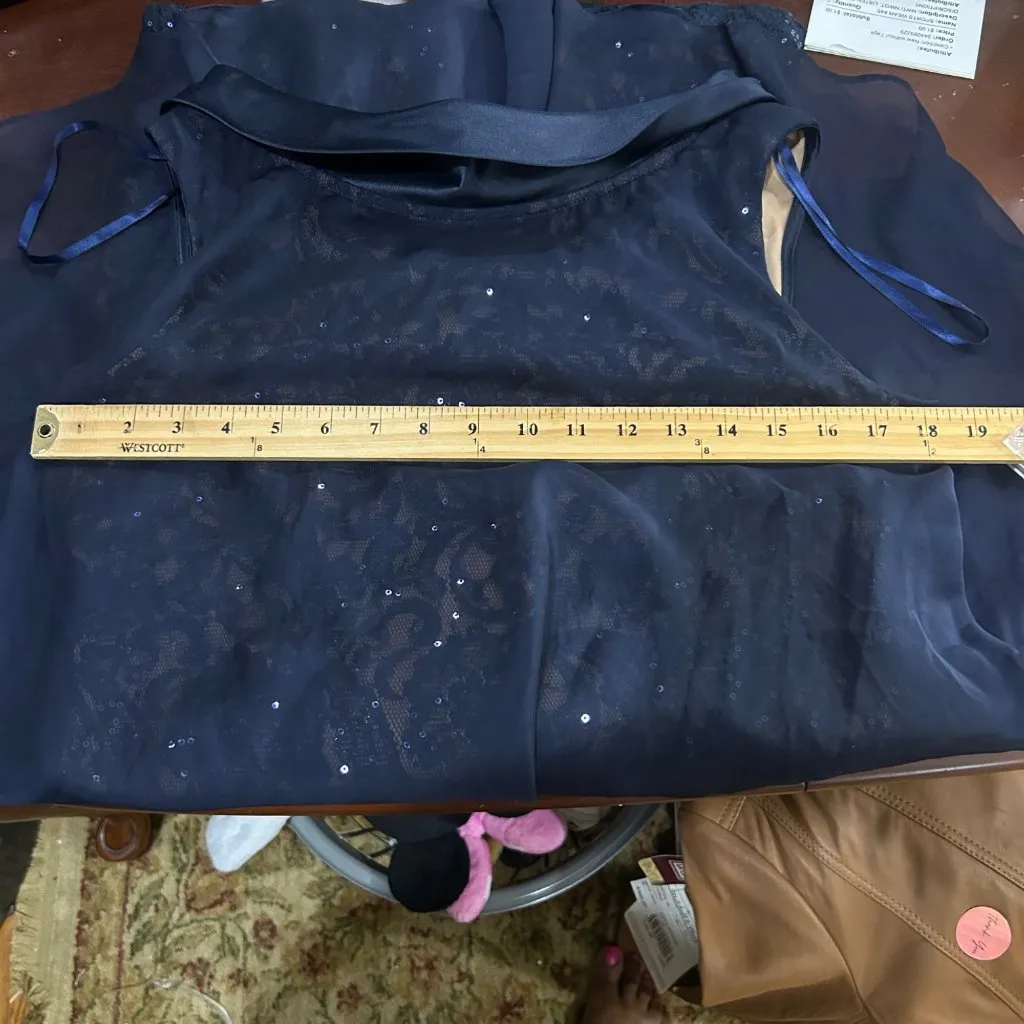 SLNY Dress Womens 12 Navy Sleeveless Layered Lace‎ W/ Satin Collar Back Zip - Image 10