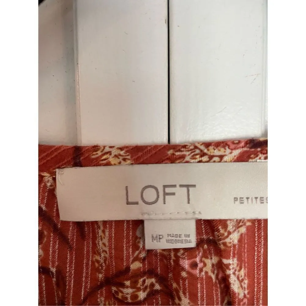 Loft burnt orange floral ruffled shoulder long sleeve blouse - Image 4