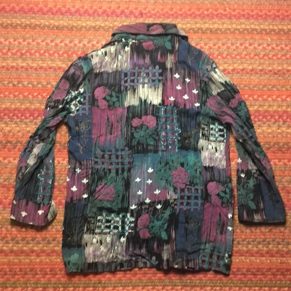 90s VINTAGE PATCHWORK PRINT BLAZER CARDIGAN Purple Size M - Image 4