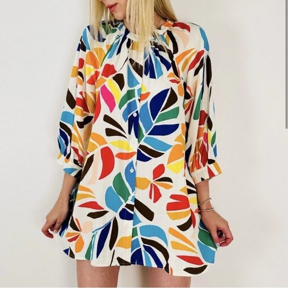 Tabitha Brown Target Botanical Print Puff Sleeve Mini Tunic Floral Dress Size XS - Image 2