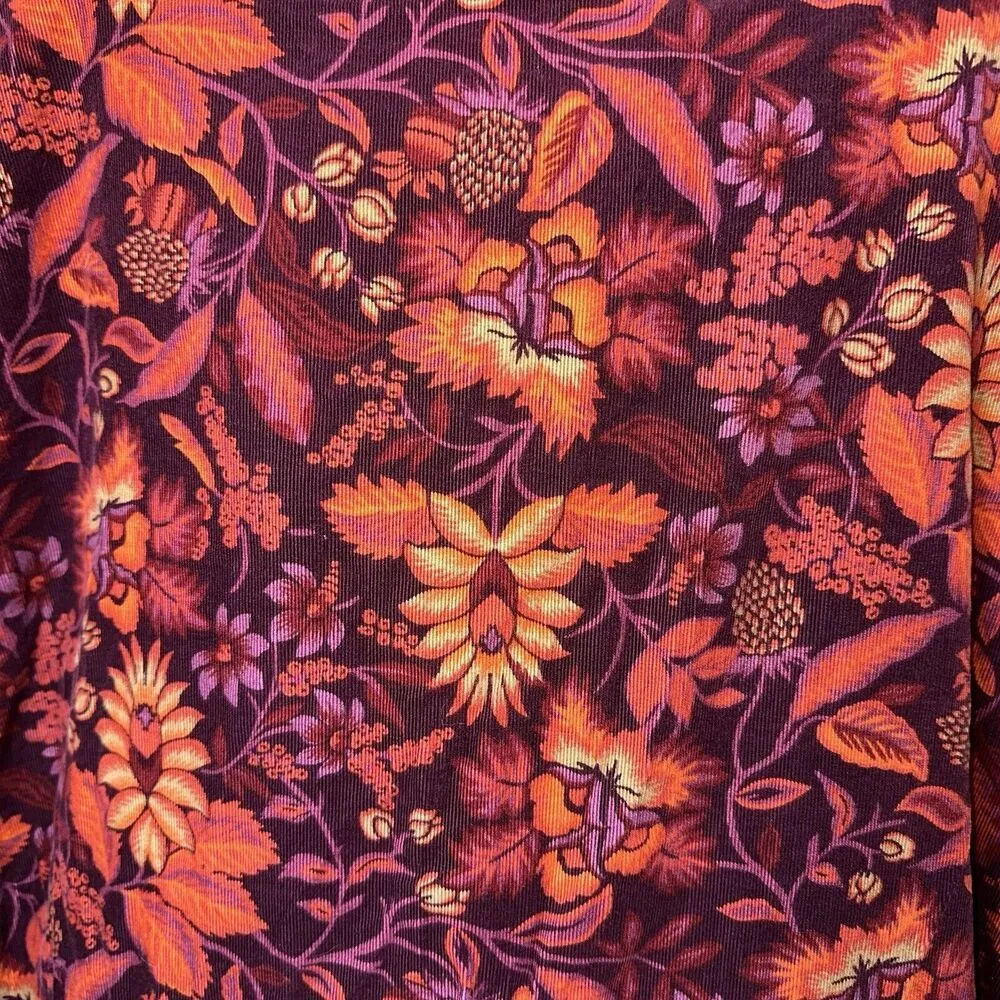 Vintage White Stag Dark Fall Floral Corduroy Cotton Midi Skirt 12 | Retro Boho - Image 2