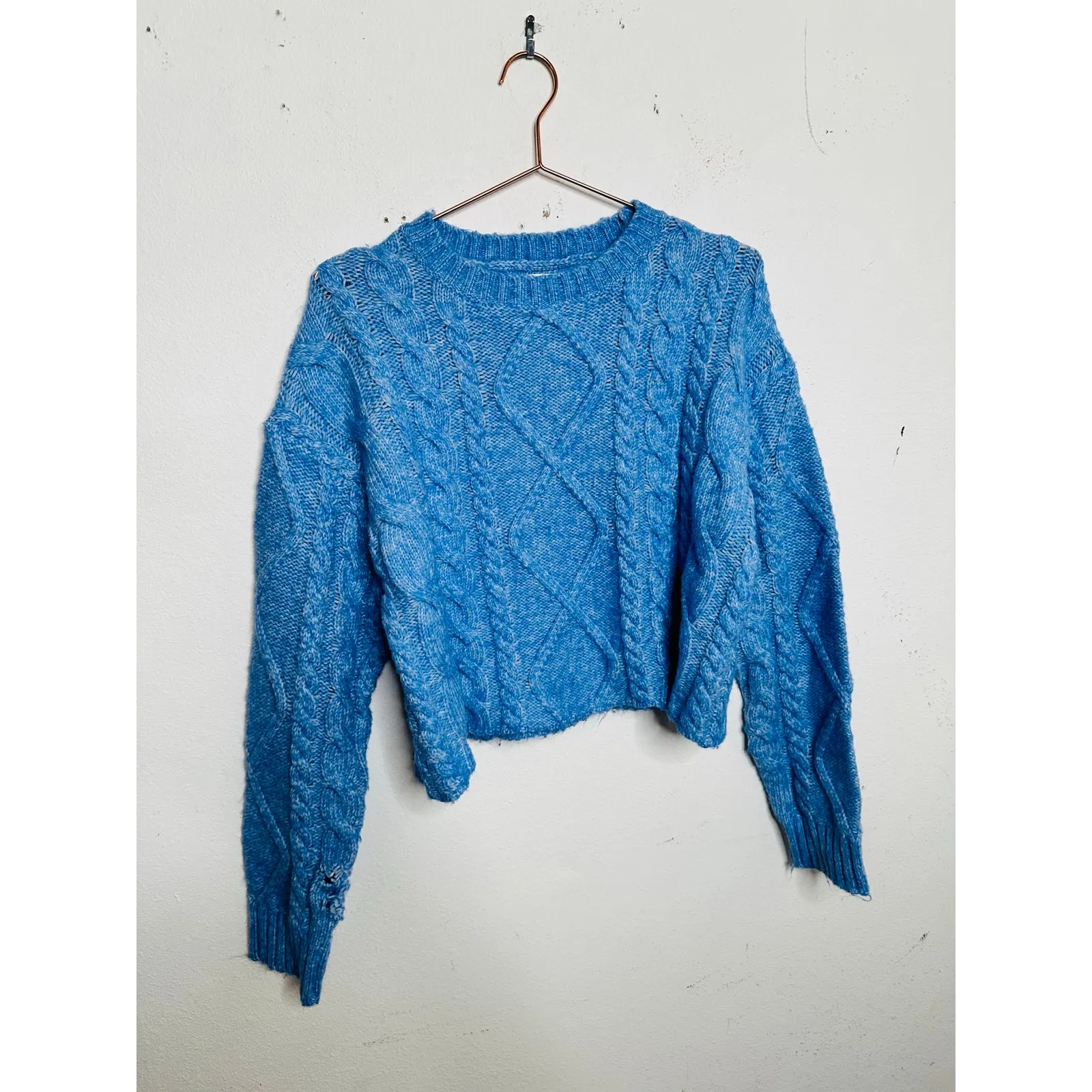 RACHEL PARCELL Baby Blue Cable Knit Long Sleeve Crewneck Sweater size Small - Image 3