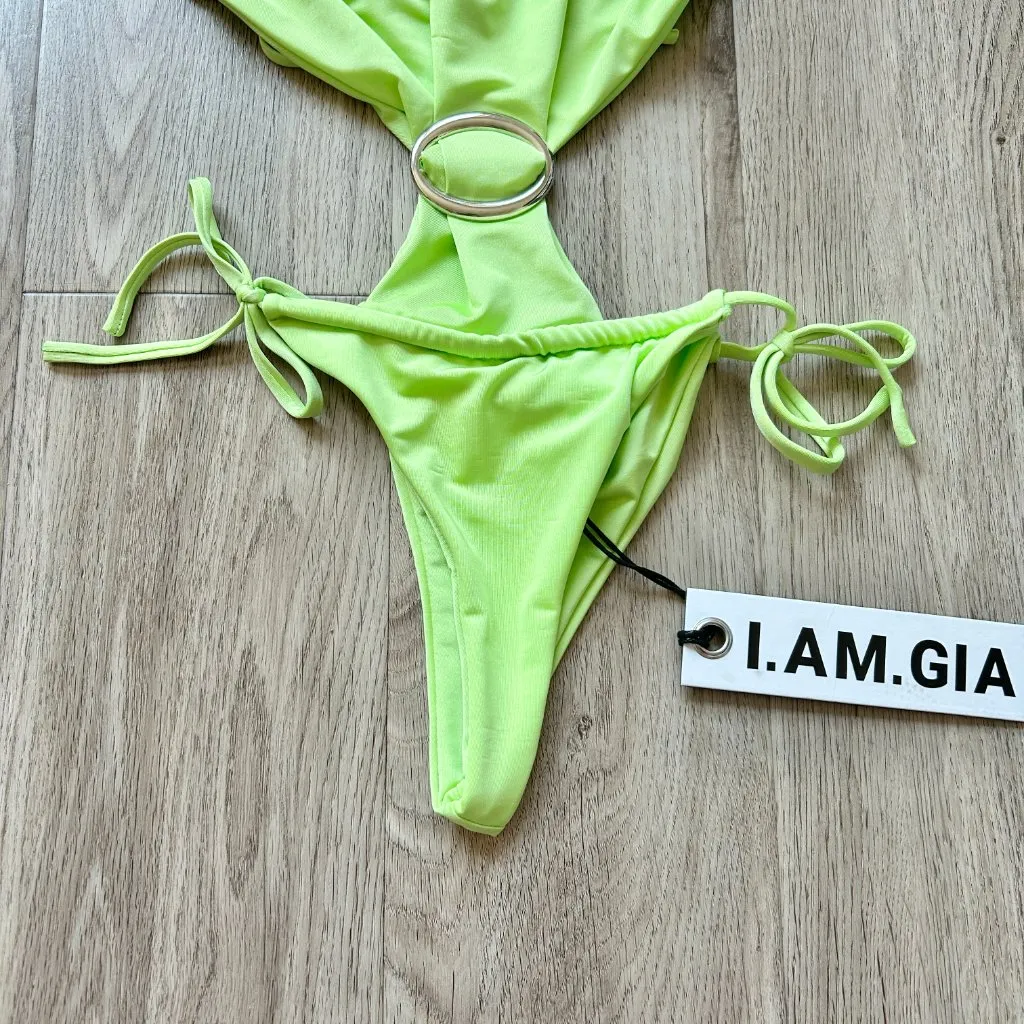I. AM. GIA Yasmin Cut Out One Piece Swimsuit Neon Green Size S NWT - Image 6