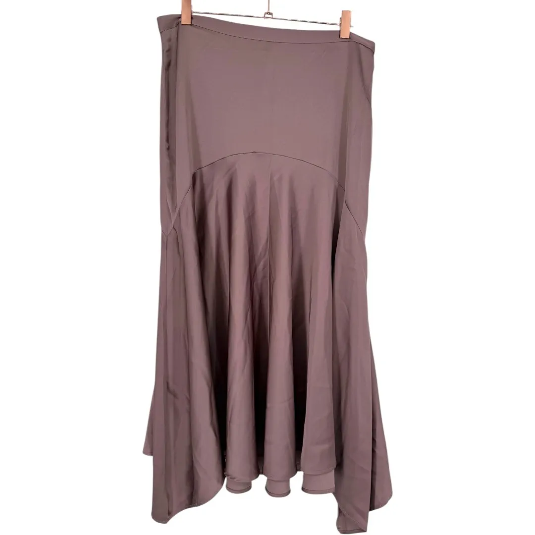 NWT H&M Women's Satin Twill Asymmetrical Hem Midi Skirt Dark Mauve Size 10 - Image 5