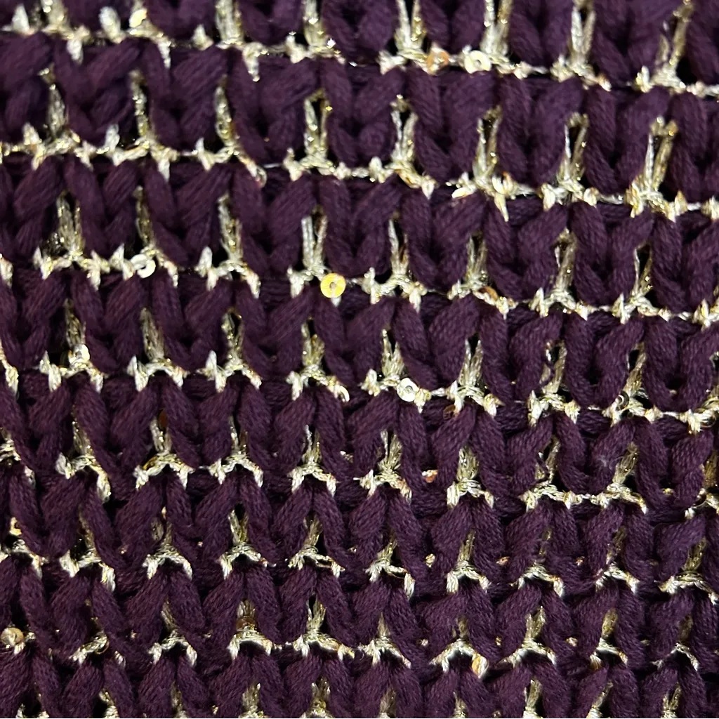 Cache Plum Purple/Gold Cowl Neck Knit Pullover Sweater Size Large - Image 6