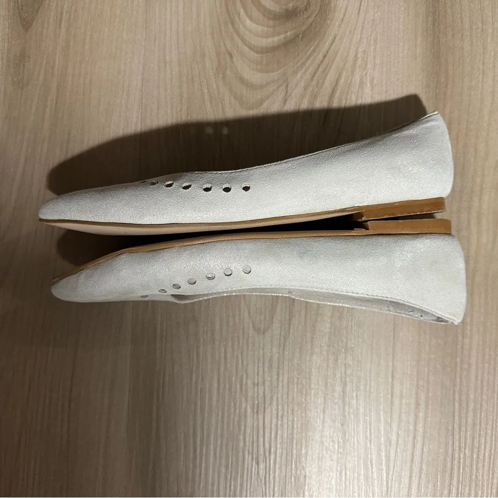 Sacha London Cream Sparkle Cut Out‎ Flats Size 37 USA 6.5 Vintage Silver - Image 10