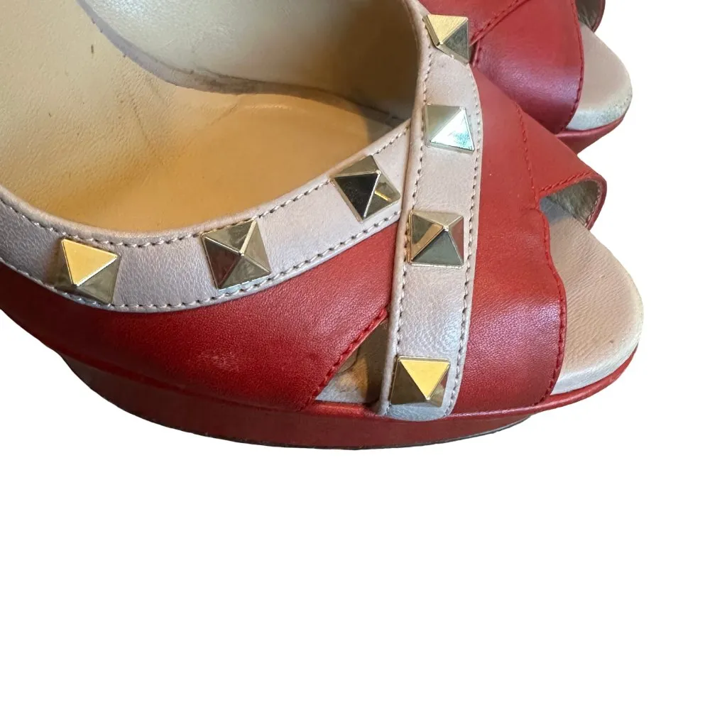 Valentino Garavani Rockstud Red Beige High Heel Pumps Shoes Sandals Size 38.5 - Image 10