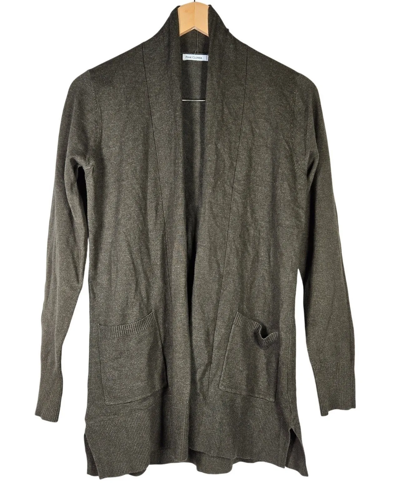 Pink Clover Penton Two Pocket Open Front Cardigan Olive Green S NWOT - Image 1