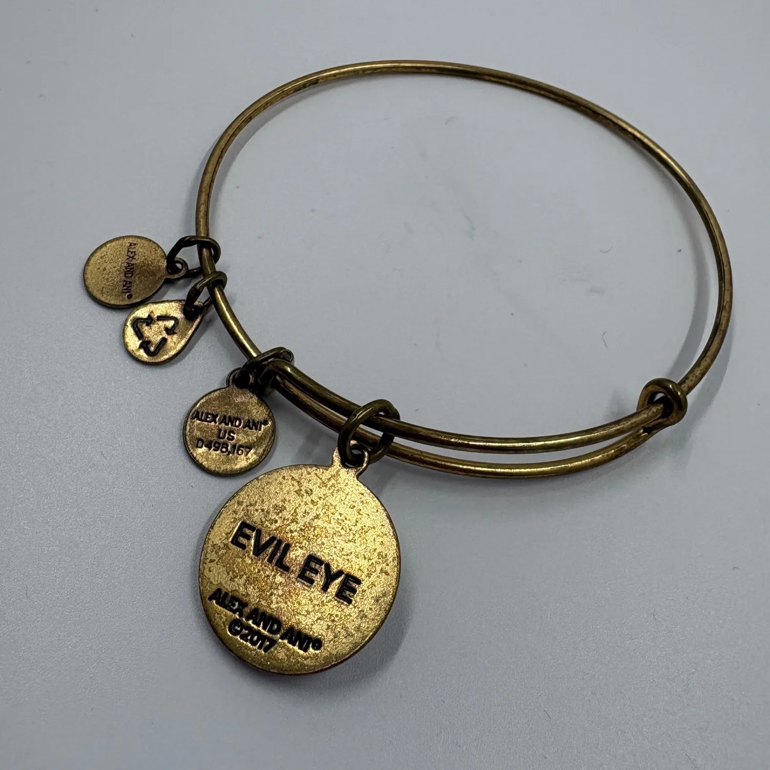 Alex and Ani Evil Eye Charm Bangle Bracelet Expandable Brass Tone - Image 3