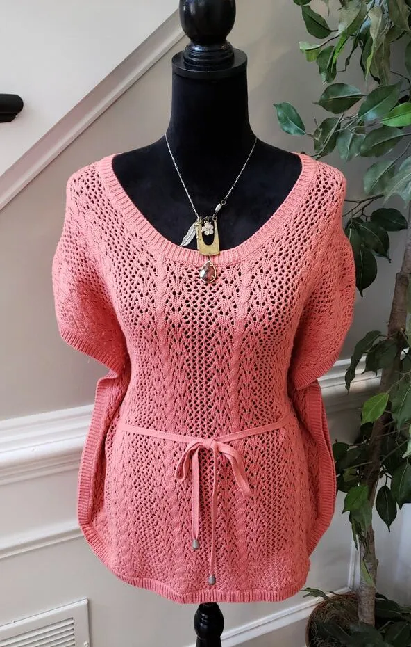 Women's Sonoma Faded Rose Knit Sleeveless Sweater Top M Belted Pullover NWT Pink Size M - Image 1