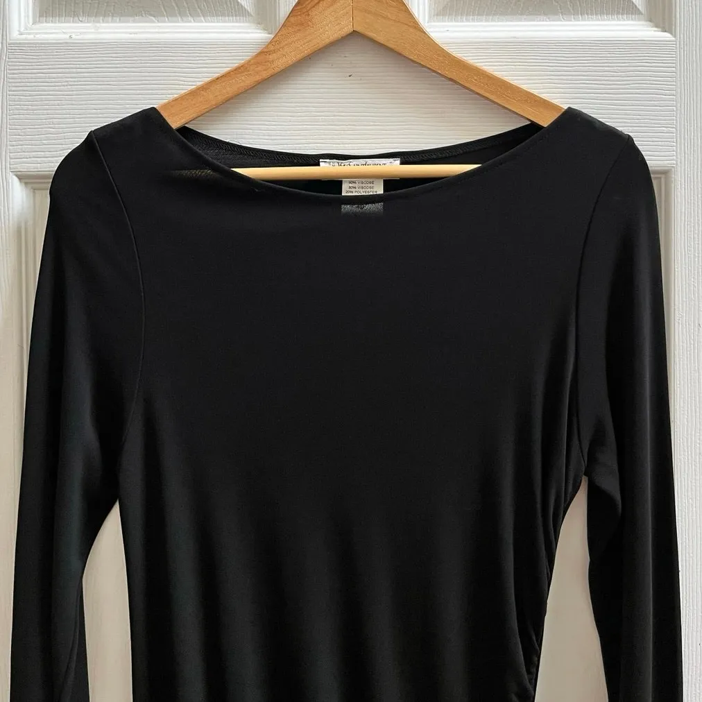 Vintage Yves Saint Laurent Rive Gauche Black Bodycon Side Ruched Dress US 8 - Image 9