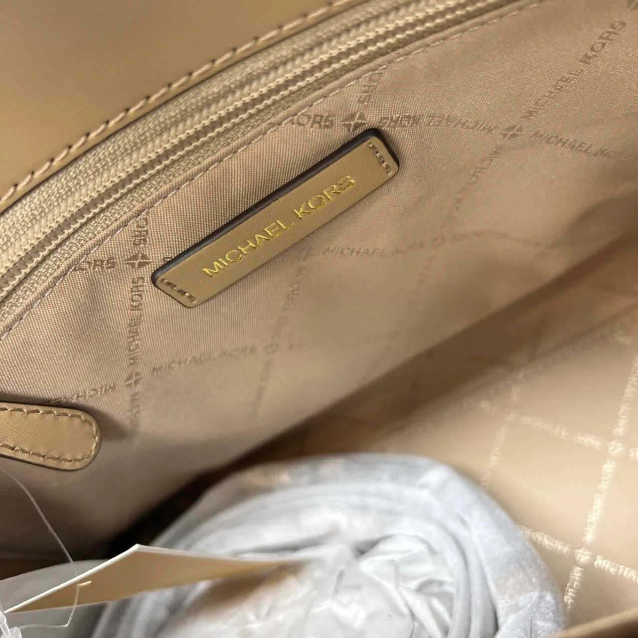 Michael Kors Camel Multi Reed Large Belted Satchel Purse - Image 8