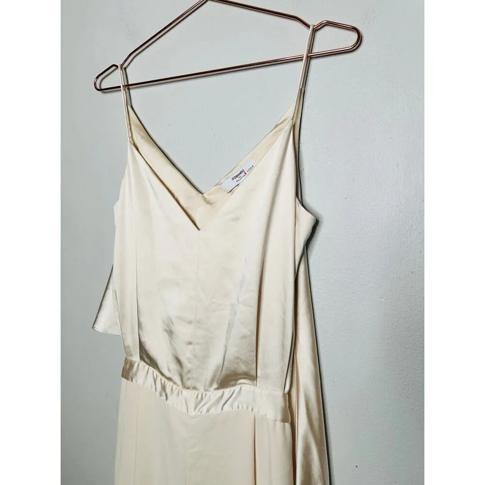 OBANDO COLLECTIVE Women's Ivory White Wide Leg Satin Cape Jumpsuit Size 2 - Image 13