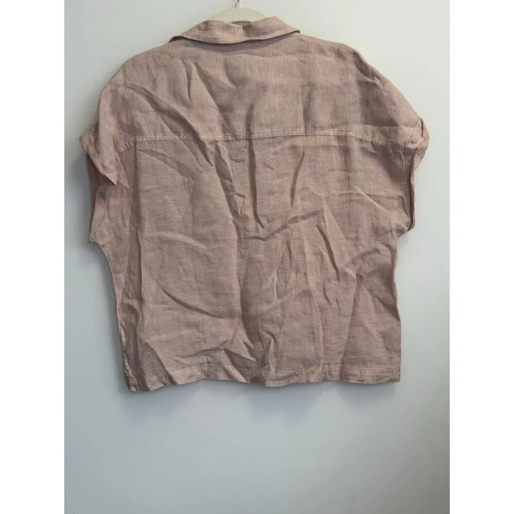 100% Linen Rachel Zoe Pink Linen Button Down Top - Image 3