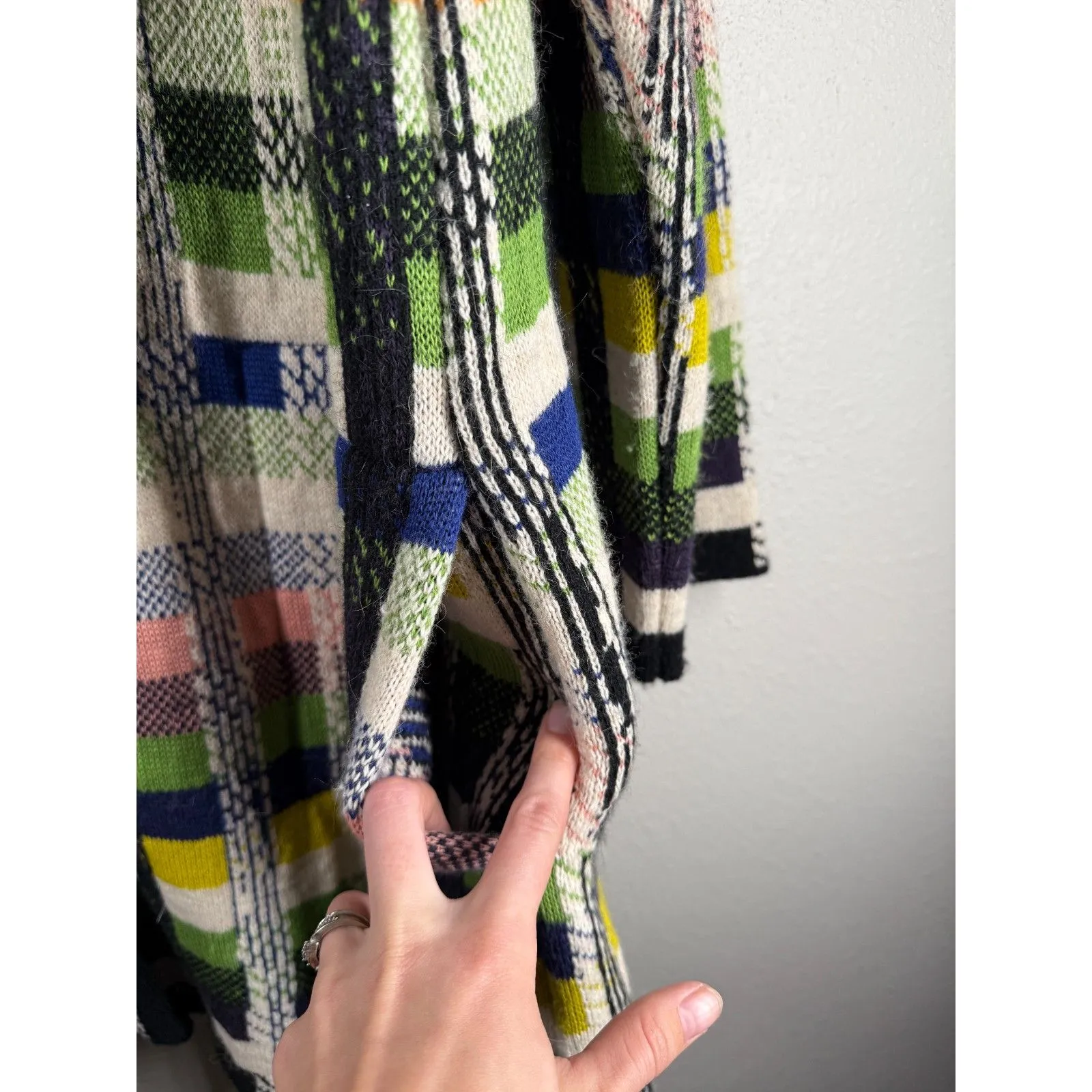 Aldomartins Womens Chunky Oversized Coat Sz XL Plaid Colorful Oversized Wool White - Image 10