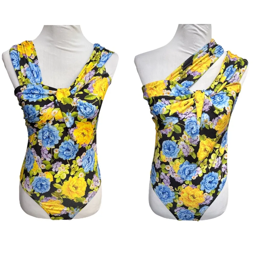 Zara Floral Bodysuit Black Yellow Blue Green Purple Size Large - Image 11
