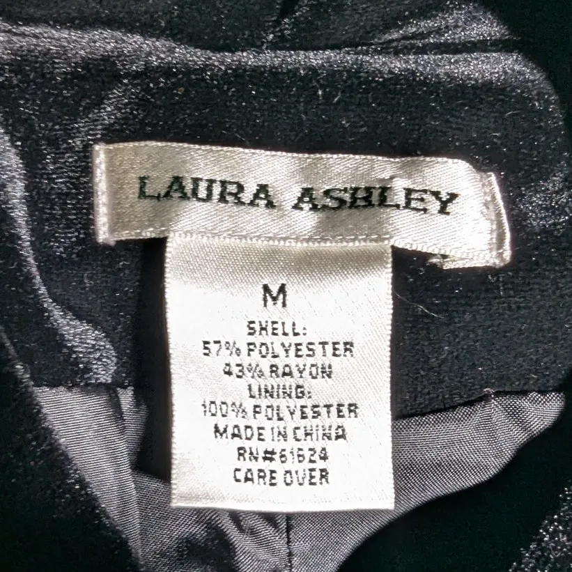 Vtg 1990s Laura Ashley Black Gold Brocade Velvet Collar Button Up Jacket Sz M Size M - Image 3