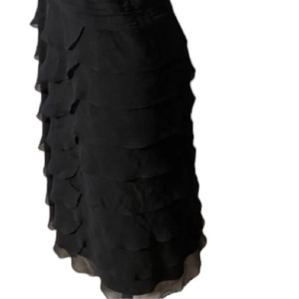 TADASHI BLACK GOTH SILK HALTER RUFFLED COCKTAIL PARTY GLAMOROUS DRESS 10 - Image 4