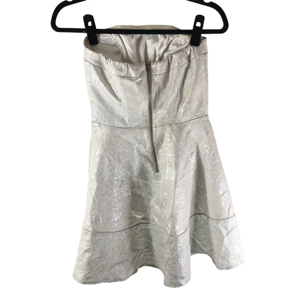 Express Mini Dress Strapless A Line Metallic Shiny Silver 0 - Image 2