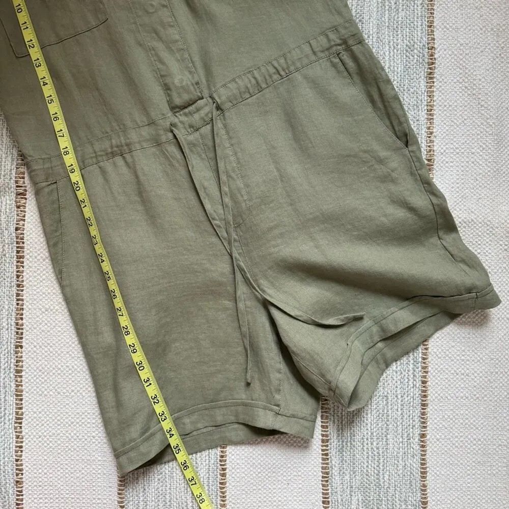 Magaschoni Sage Green 100% Linen Short Sleeves Romper Women’s Size 8 - Image 4