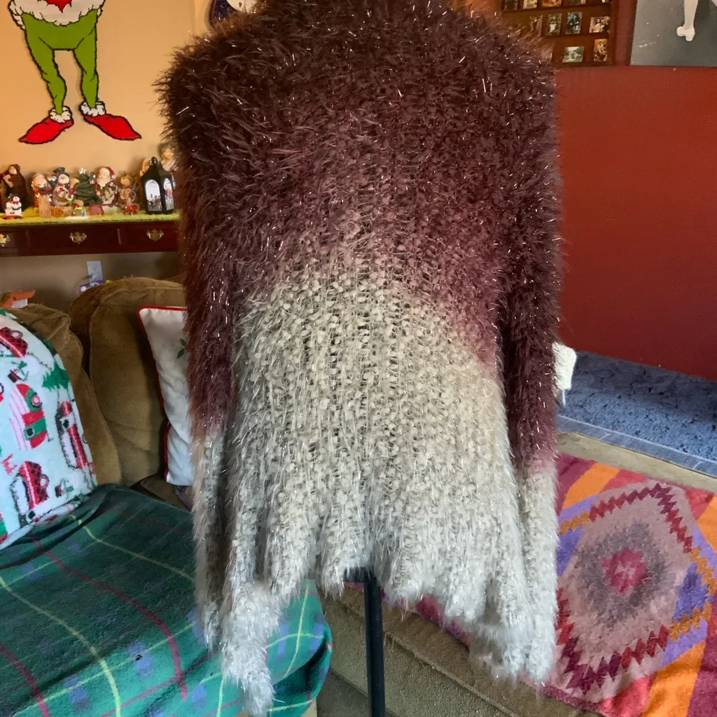 Women’s Beulah fuzzy glitter drape Cardigan Brown-Gray Gradient color SZ S/M - Image 3